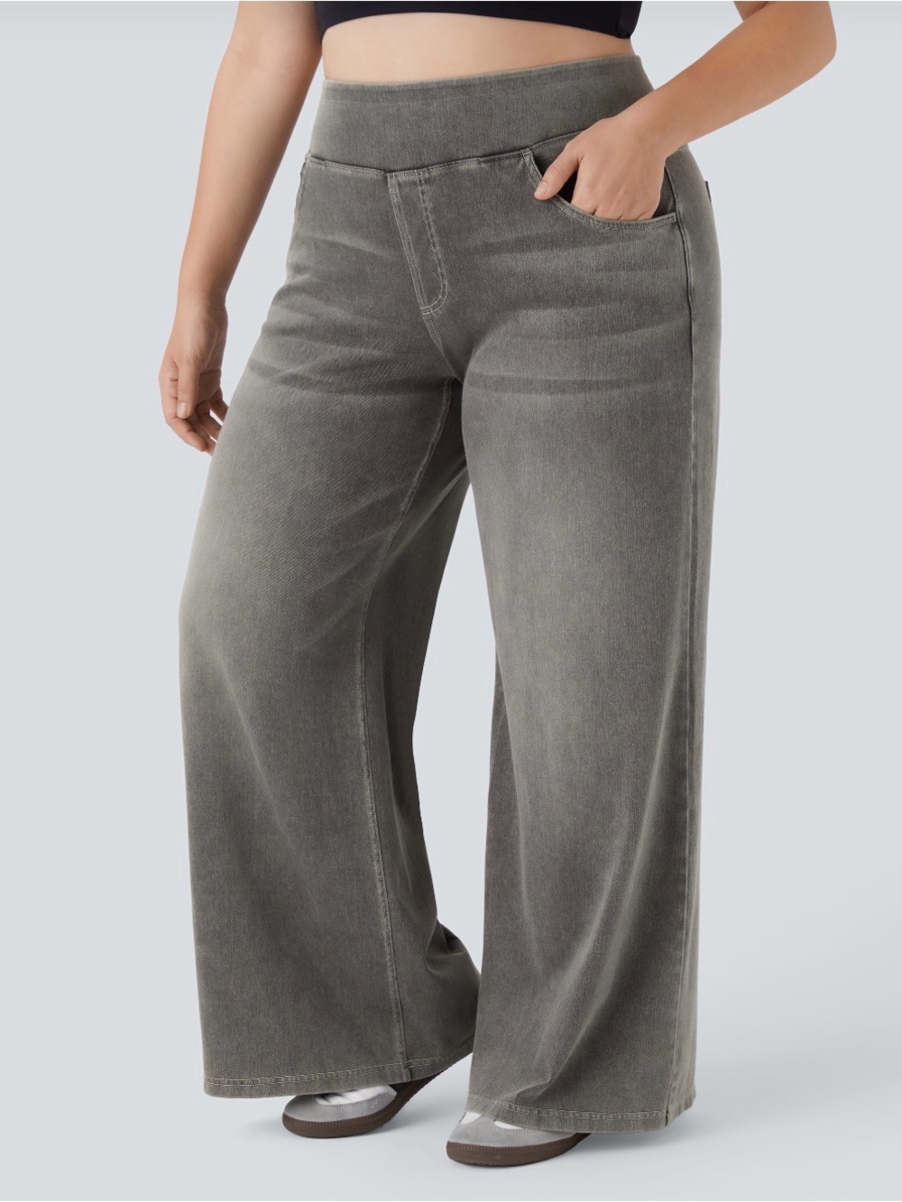 Wide Leg Corduroy Pants in Washed Gray-Green